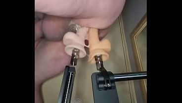 two dildos two machines both fucking the same hole at once