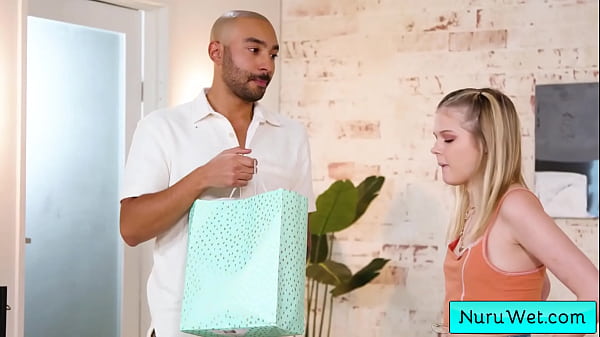 Sensual And Sexy Blondie Teenager Massage Girl Rub Her Naked Wet Body On Her Customer thumbnail