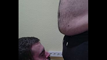 Hairy fat fucks my mouth and cums in my face