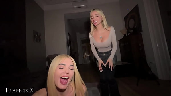 Two Blonde Sluts Share A Big Cock In Double Blowjob thumbnail
