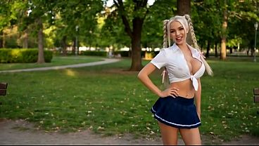 Flirtatious Blonde In Mini Skirt Seduces In Park &ndash; Sloppy Blowjob And Cum On Face Ai Generated thumbnail