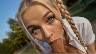 Flirtatious Blonde In Mini Skirt Seduces In Park &ndash; Sloppy Blowjob And Cum On Face Ai Generated thumbnail