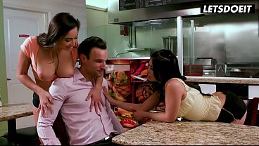 Gina Valentina and Karlee Grey Flash Tits Stroke His Chest at the Diner