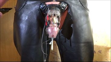 Electro stimulation - cum milking in chastity cage