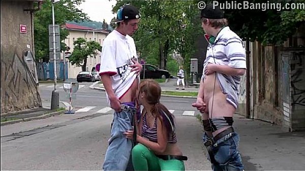 Cute Y. Girl Alexis Crystal Public Street Gangbang Threesome Fucking thumbnail