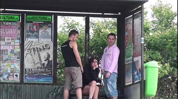 Very Cute Busty Brunette Girl Public Gang Bang Threesome With 2 Guys thumbnail