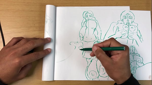 Porn artist draws sexy girls with big boobs Rachel Raxx quick sketch