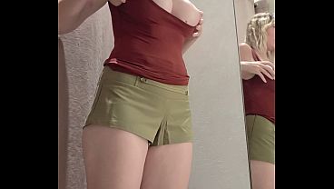 Catches Busty Blonde Changing Room Fun Me Try On Outfits With No Bra Tease