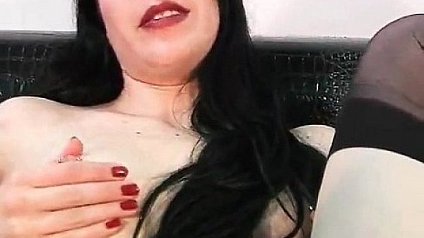 Emo / Goth slut in black stockings and ligerie with toy 