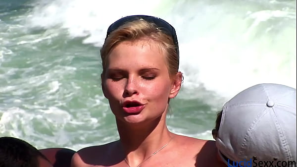 Beach Slut With Nice Boobs Gets Dp'ed By Two Guys And Takes Cum Down Her Throat And On Her Tits thumbnail