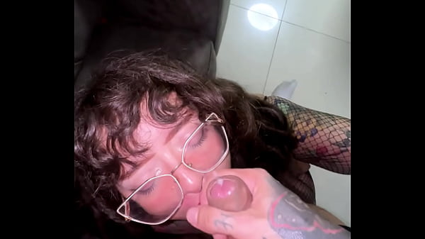 This girl with a split tongue deepthroats me and lets me cum on her face