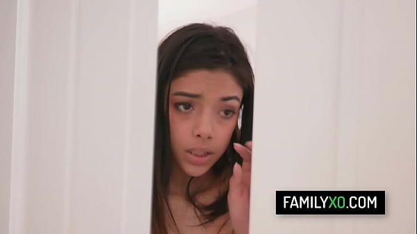 Slutty teen step sister Harmony Wonder takes her step brothers thick cock inside her tight pussy and she rides on it