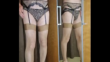 Crossdresser trying on new lingerie sets