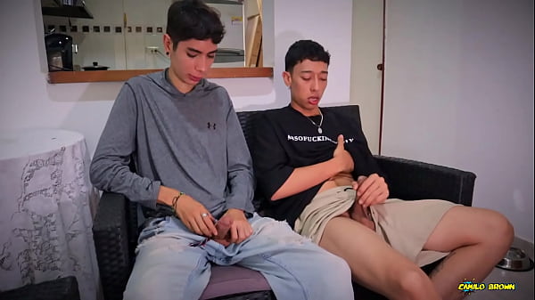 Two Curious Straight Friends Looking At Each Other While They Jerk Off thumbnail