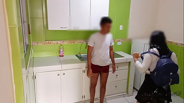 she arrives at the house: my neighbor arrives and finds me in my underwear and she can't wait to suck my dick, I fuck her in her room before someone arrives, we almost got caught 