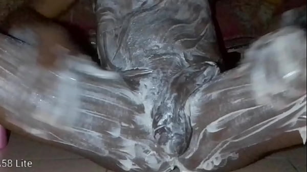 AFRICAN LONELY MAN POURS BODY LOTION ON THIS COCK AND ASS