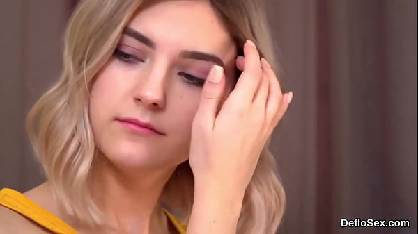 Lovesome semi-nude looker strokes her gaped hymen in closeup 