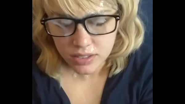Blonde wife gets glasses covered in cum 
