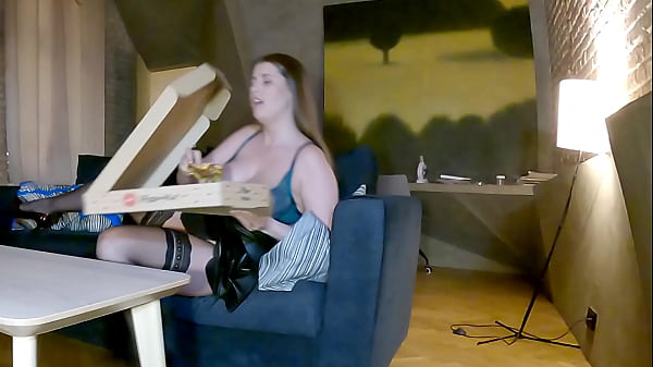 Pizza Delivery For Hot Tight Pussy Cheating Housewife In A Miniskirt Without Panties And A Lace Bra To Tease And Seduce thumbnail