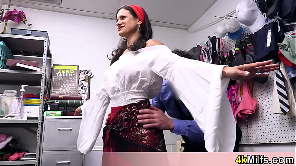 Brunette MILF caught stealing and now she is in trouble 