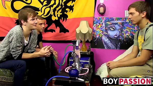 Three twinks have a feisty fuck train 