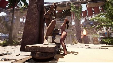 Lara Croft loves servicing this huge, long statue cock while thousands of spectators watch her. 