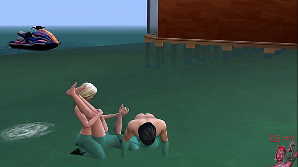 Threesome shemale and girl on beach