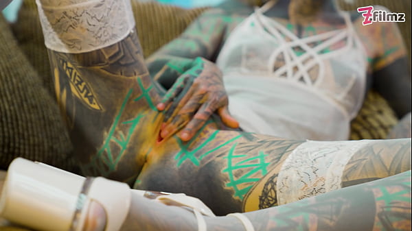 Play MP4 - Tattoo Girl SOLO ANAL play with big dildo - Sexy fishnets highheels stocking