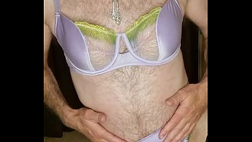 Hairy Crossdresser wearing Purple Chantelle lingerie