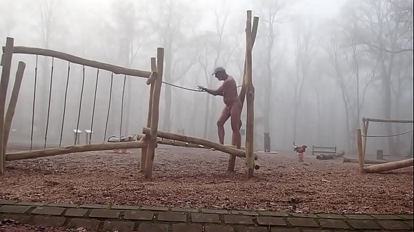 on a game parc in a cold morning and foggy morning 