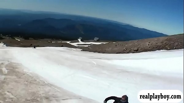 Badass babes snowboarding while all nude 