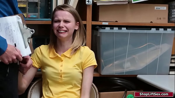 Russian babe is caught stealing and the officer dominates her to stroke his cock to let her petite european is facefucked and rides his dick 