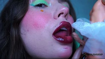 Giantess Halloween Kiss &amp_ Blowjob Tiny Ken in White Skirt