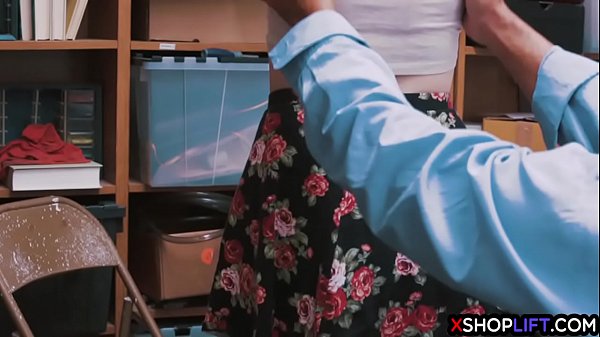 Blonde suspected thief taken to backroom office for strip search 