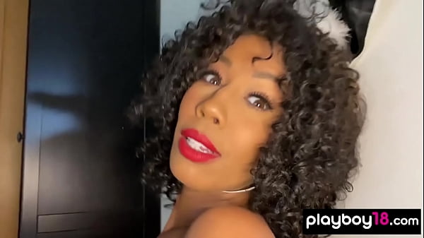 Black Beauty In Bunny Uniform Playing With A Big Dildo thumbnail