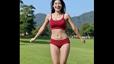 Woman all naked being happy ai video