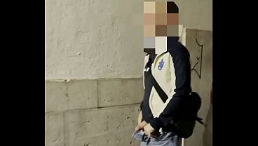 Amateur boy taking his fat cut cock out of his jeans and pissing in the street 