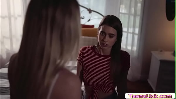 Teen blonde closes the door of her room so no one can see while she is having sex with her friend.After that,they start kissing each other passionately and next is,they lick their asses and pussies so hard. 