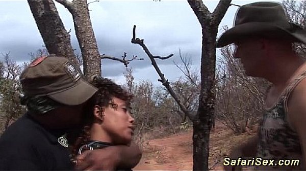 Busty chocolade babe in her first extreme safari sex fetish fuck lesson 