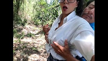 The old, perverted stepfather fucks his big-assed college-aged stepdaughter in the woods.