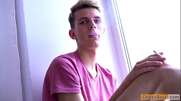 Blonde Slim Boy Felix Playing with his Tight Hole and Stroking his Big Uncut Dick 