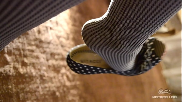 Mistress legs in grey opaque pantyhose 