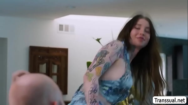 Seductive Trans Woman Gracie Jane Gives Cliff Jensen A Passionate Blowjob On The Couch thumbnail