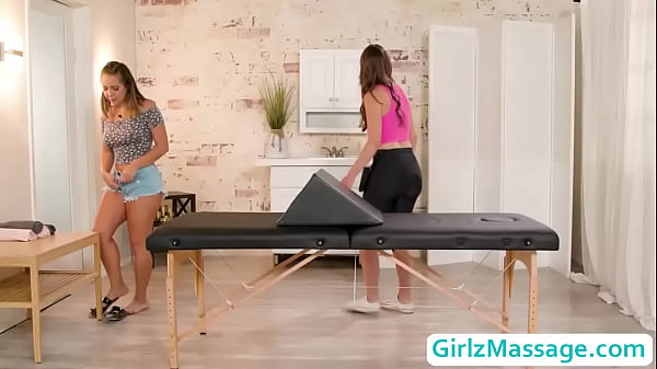 The Blonde Strips Down Positions Her Beautiful Ass On Display. To Make The Massage Even Better, They Are Kissing, Pussy Licking And Scissoring. thumbnail