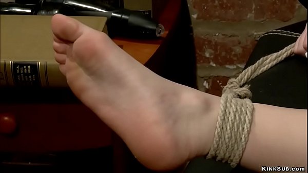 Hot redhead submissive teen student Sadie Kennedy is bound by big boobs MILF professor Aiden Starr and nipples clamped then anal fucked and fisted in an office 