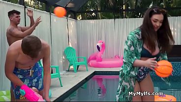 Busty Wife Tag Teamed By The Pool By Lucky Studs thumbnail