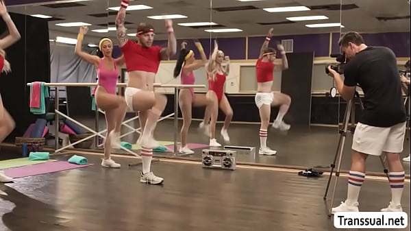 Ts Blonde Gracie Jane Gets Horny While Doing Zumba With Queenie Sateen And Their Coach Steve Ricks thumbnail
