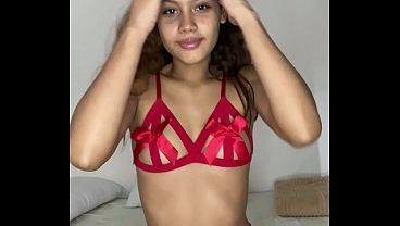 Petite 18 year old girl fucks her pussy with pink dildo
