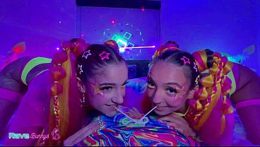 Sasha Tatcha and Madison Steele Shine in Body Paint for a Neon Threeway