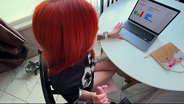 Cum on my redhead StepMom's tits in the kitchen after she asked me to help her with her work